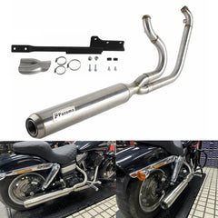 Harley Dyna Fat Bob/ Low Rider/ Street Bob/ Super Glide/ Wide Glide 2006-2017 Big Bore Stepped 1 3/4" to 2" head pipes 2-into-1 Full Length Exhaust System Stainless Steel Muffler