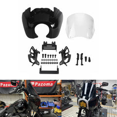 Harley M8 Softail Fat Bob FXFB FXFBS 2018-2025 Front Headlight Fairing Windshield w/BAJA LP6 Lighting Bracket Mounting Kit