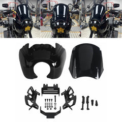 Harley Softail Street Bob FXBB/ FXBBS/ Low Rider FXLR/ Standard FXST 2018-2026 Front Headlight Fairing Windshield w/Baja Designs LP6 Lighting Bracket Mounting Kit