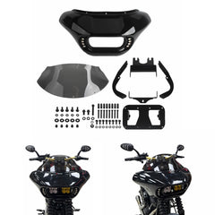 Harley Street Bob Low Rider Standard 2018-2025  Front Shark Headlight Fairing Windshield w/BAJA Dual LP4 Lighting Bracket Mounting Kit