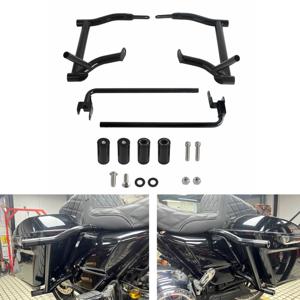 Engine Guard Crash Bar With Rear Saddlebag Supports & Passenger Frame Sliders For Harley Touring Street Glide Road Glide Electra Glide Road King 2014-up