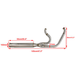 Harley Dyna Fat Bob/ Low Rider/ Street Bob/ Super Glide/ Wide Glide 2006-2017 Big Bore Stepped 1 3/4" to 2" head pipes 2-into-1 Full Length Exhaust System Stainless Steel Muffler