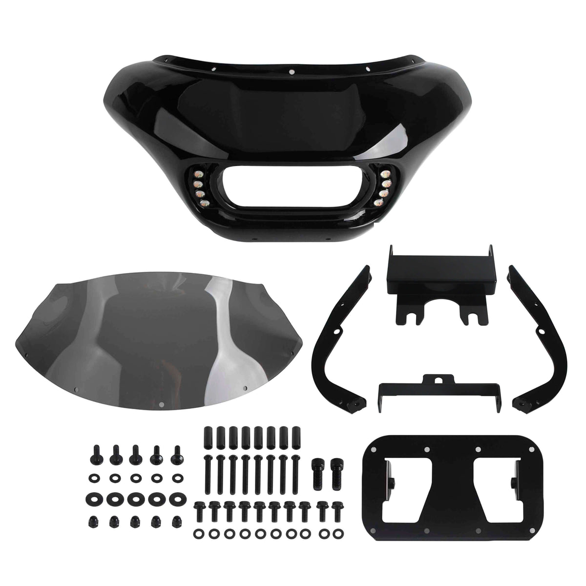 Harley Dyna Low Rider Street Bob Fat Bob Super Glide Wide Glide 2006-2017 Front Shark Fairing Windshield w/Baja Designs Dual LP4 Lighting Bracket Mounting Kit