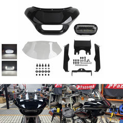 For Harley Dyna Low Rider/ Street Bob/ Fat Bob/ Super Glide/ Wide Glide 2006-2017 Headlight Fairing Front Mask with LED Headlamp Daytime Running Lights & Turn Signals
