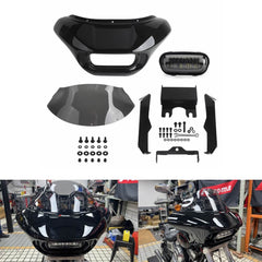 For Harley Dyna Low Rider/ Street Bob/ Fat Bob/ Super Glide/ Wide Glide 2006-2017 Headlight Fairing Front Mask with LED Headlamp Daytime Running Lights & Turn Signals