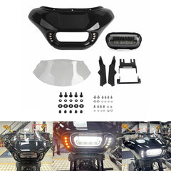 Harley Softail M8 Fat Bob FXFB 114 FXFBS 2018-2024 Club Style Headlight Fairing Front Mask with LED Headlamp Daytime Running Lights & Turn Signals