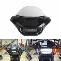 Harley Softail M8 Fat Bob FXFB 114 FXFBS 2018-2024 Club Style Headlight Fairing Front Mask with LED Headlamp Daytime Running Lights & Turn Signals