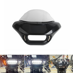 Harley Softail M8 Fat Bob FXFB 114 FXFBS 2018-2024 Headlight Fairing Front Mask w/8-Pack DRL Eagle Eye LED Daytime Running Turn Signal Light