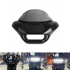 Harley Softail M8 Fat Bob FXFB 114 FXFBS 2018-2024 Headlight Fairing Front Mask w/8-Pack DRL Eagle Eye LED Daytime Running Turn Signal Light