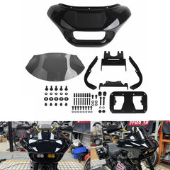 Harley Softail M8 Low Rider S 114 117 FXLRS 2020-2025 Front Shark Headlight Fairing Windshield w/BAJA Dual LP4 Lighting Bracket Mounting Kit