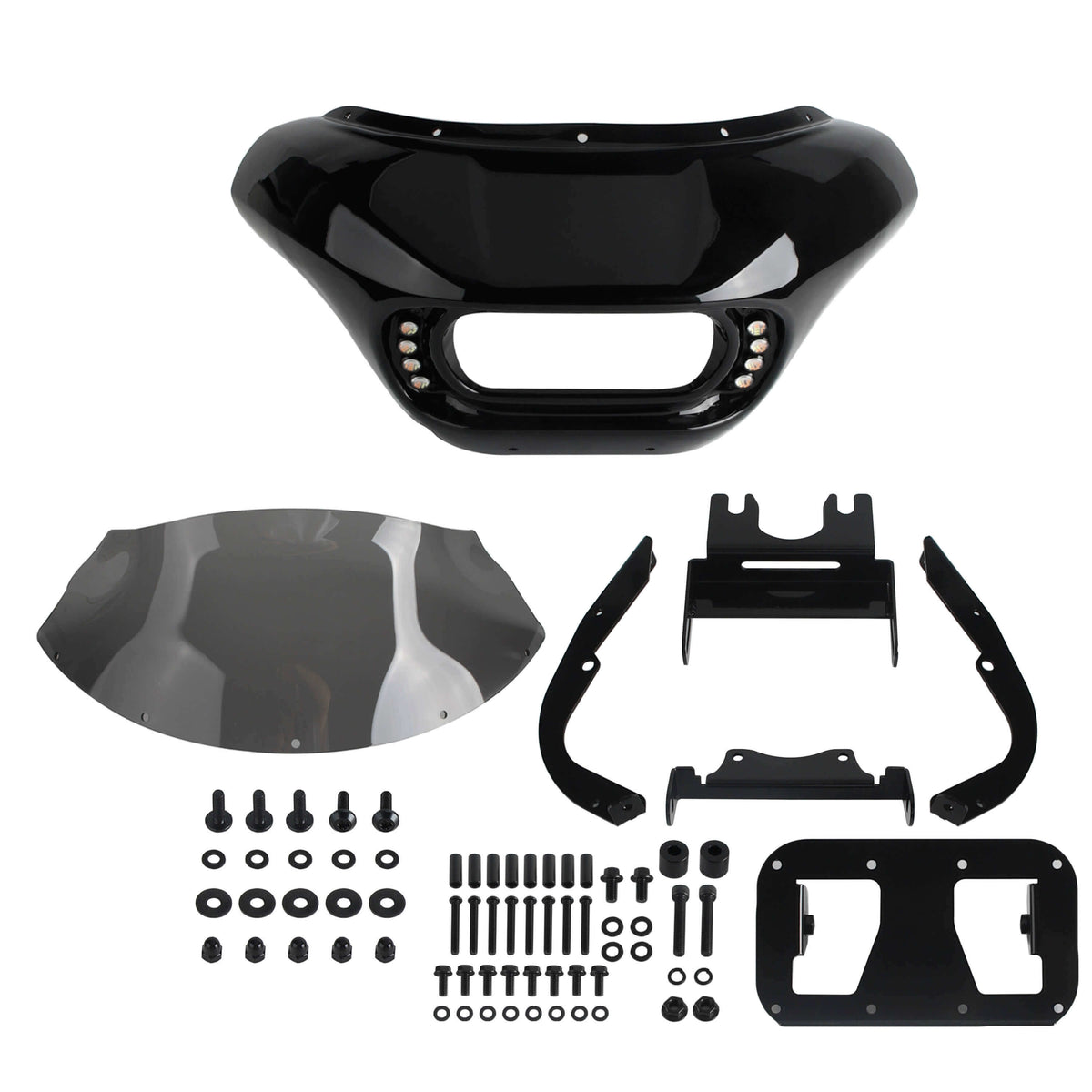 Harley Softail M8 Low Rider S 114 117 FXLRS 2020-2025 Front Shark Headlight Fairing Windshield w/BAJA Dual LP4 Lighting Bracket Mounting Kit