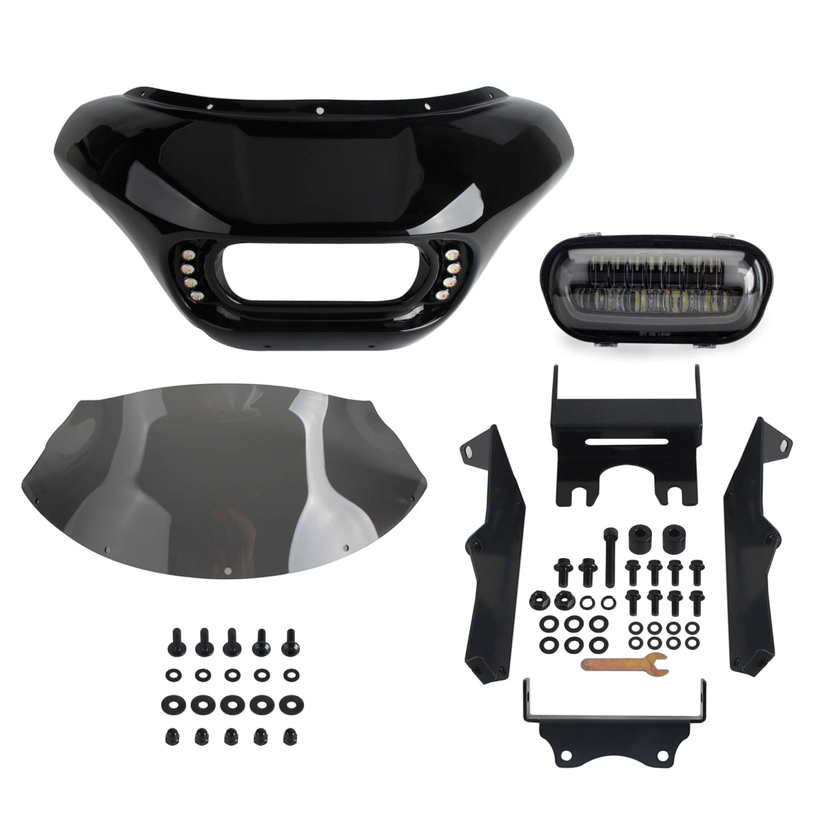 Harley Softail M8 Low Rider S 114 117 FXLRS 2020-2025 Club Style Headlight Fairing Front Mask with LED Headlamp Daytime Running Lights & Turn Signals